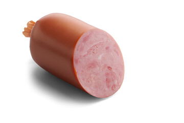 Packed ham on a neutral background. Sausage from the store.