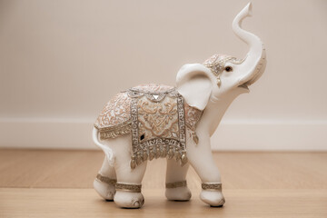 White Indian elephant figurine with mirror and glass ornaments