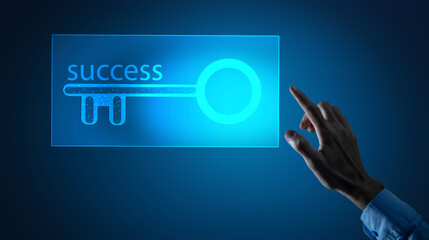 hand presses the key with the inscription success