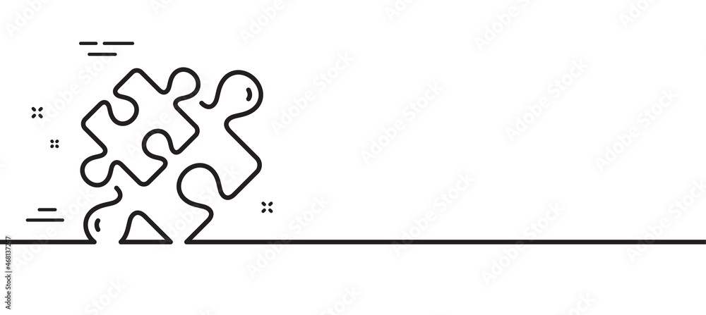 Poster puzzle pieces line icon. jigsaw game challenge sign. business solution symbol. minimal line illustra