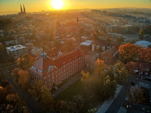 Rybnik, Poland - sunrise and panorama of the city center © sebastiangora