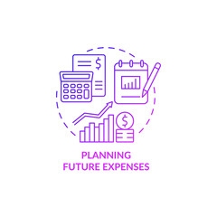 Planning future expenses purple gradient concept icon. Forecast for company income. Financial regulation. Business model abstract idea thin line illustration. Vector isolated outline color drawing