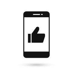 Mobile phone flat design with thumbs up sign.