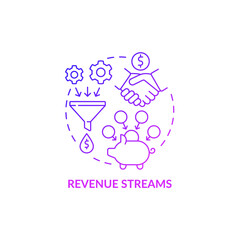 Revenue streams purple gradient concept icon. Resources of reccuring income. Earning money. Business model abstract idea thin line illustration. Vector isolated outline color drawing