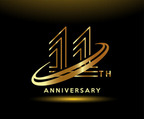Golden 11  year anniversary celebration logo design inspiration