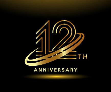 Golden 12  year anniversary celebration logo design inspiration