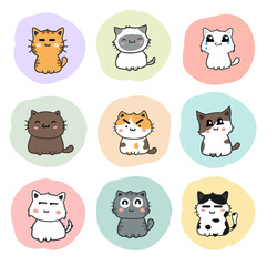 cute cats cartoon set vector