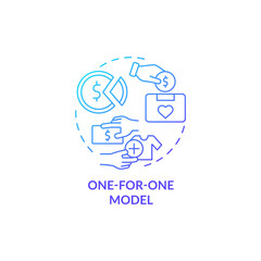 One for one model blue gradient concept icon. Social entrepreneurship. Buy one give one strategy. Business model abstract idea thin line illustration. Vector isolated outline color drawing