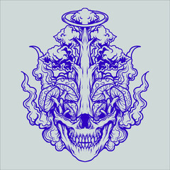 tattoo and t shirt design black and white hand drawn skull tree and mushroom engraving ornament