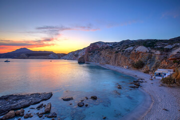 Fyrinaka beach at sunset, Milos, Greece