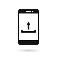 Mobile phone flat design with upload icon sign.