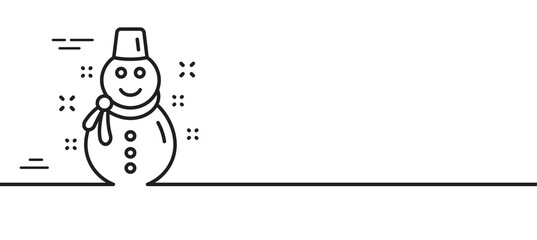 Christmas snowman line icon. New year sign. Winter holiday symbol. Minimal line illustration background. Snowman line icon pattern banner. White web template concept. Vector