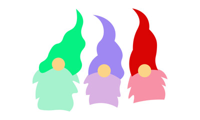Three Christmas Gnomes Vector illustration, Cute Christmas Santa Gnome 