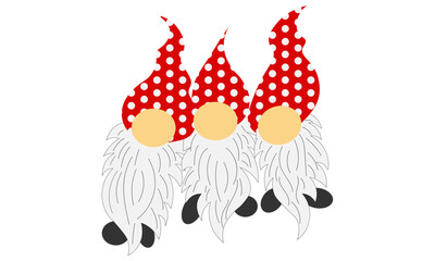 Three Christmas Gnomes Vector illustration, Cute Christmas Santa Gnome 