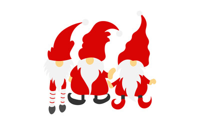 Three Christmas Gnomes Vector illustration, Cute Christmas Santa Gnome 