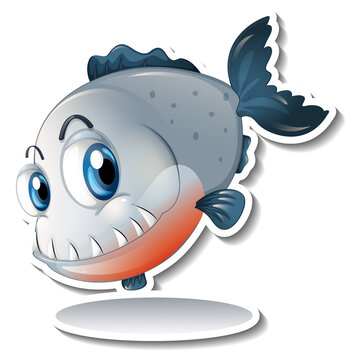 Cartoon fish with big fangs cartoon sticker