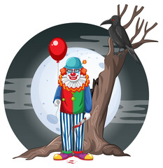 Creepy clowm holding balloon