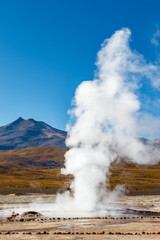 Fototapeta na wymiar Landscape of El Tatio geothermal field with geyers in the Andes mountains, Atacama, Chile