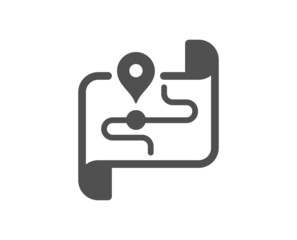 Map quality icon. Road trip sign. Journey route distance symbol. Classic flat style. Quality design element. Simple map icon. Vector
