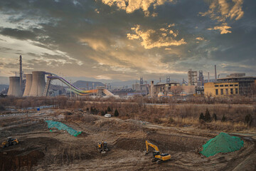 Open up wasteland and construct wasteland infrastructure Shougang Park - obrazy, fototapety, plakaty