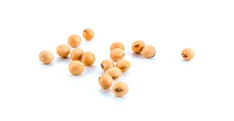 Dried soya beans on white background