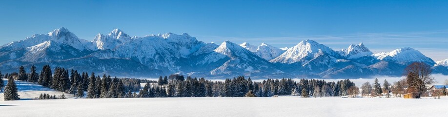 panoramic landscape with fresh powder snow at mountain range