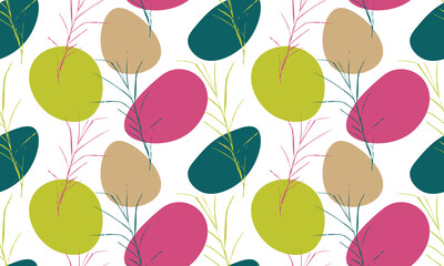 seamless repeating pattern with abstract shapes and plants. vector illustration