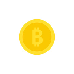 Coin icon with bitcoin. Vector flat illustration isolated on white background.