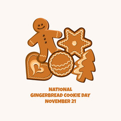 National Gingerbread Cookie Day vector. Christmas decorated gingerbread cookies icon set vector. Gingerbread Cookie Poster, November 21. Important day