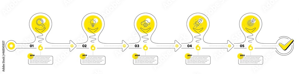 Poster business infographic timeline with 5 steps. lightbulb journey path infographics. workflow process di
