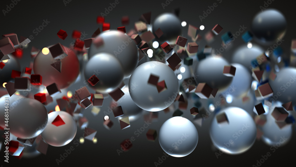 Poster stream of floating shapes 3d rendering illustration