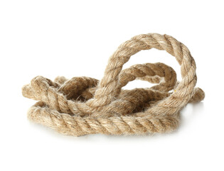 Hemp rope on white background. Organic material