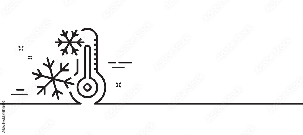 Poster freezing thermometer line icon. ac cold temperature sign. fridge function symbol. minimal line illus