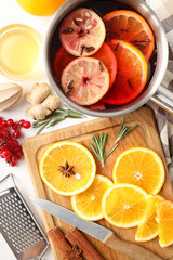 Concept of cooking mulled wine, close up