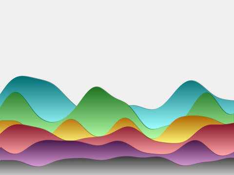 Abstract mountains background. Curved layers in spectral colors. Papercut style hills. Trendy vector illustration.