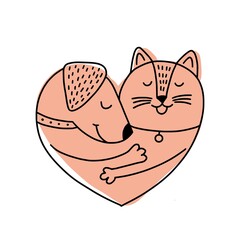 Cat and dog hug