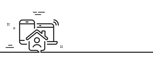 Work at home line icon. Freelance job sign. Remote office employee symbol. Minimal line illustration background. Work home line icon pattern banner. White web template concept. Vector