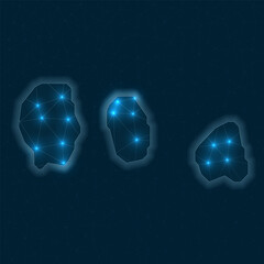 Gili Islands network map. Abstract geometric map of the island. Digital connections and telecommunication design. Glowing internet network. Trendy vector illustration.