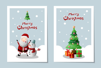 Set of cute Christmas greeting card or poster.