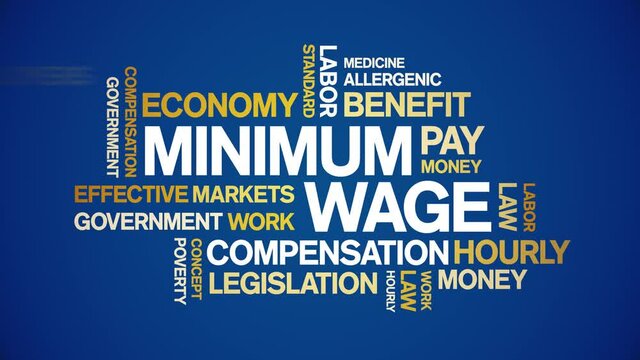 Minimum Wage Animated tag word cloud;text design animation kinetic typography seamless loop.