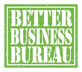BETTER BUSINESS BUREAU, text written on green stamp sign