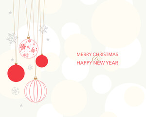Christmas holiday greeting card with red and white balls in flat design
