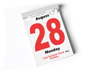 28  August 2023 Late Summer Bank Holiday