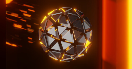 Render with a metal sphere in a golden environment with reflections