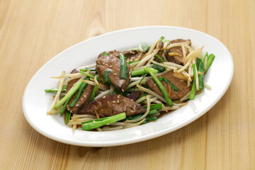 pork liver, chinese chive and bean sprouts stir fry
