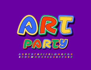 Vector colorful Banner Art Party. Modern Bright Font. Handwritten Alphabet Letters and Numbers set