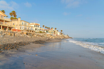 Huge buildings with beach waterfront in Oceanside, California