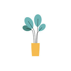 Pot plant vector illustration. Houseplant minimalistic style. Decorative plant for home and office isolated on white