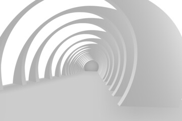 Abstract gray-white geometric pattern with arches.Arched corridor, tunnel. Vector. 3D illustration