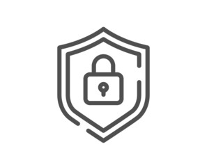 Shield line icon. Privacy secure sign. Safe defense symbol. Quality design element. Linear style shield icon. Editable stroke. Vector